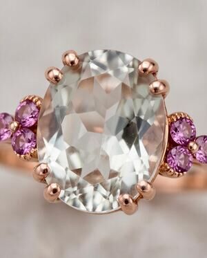 10K Gold Over Sterling Silver Green Quartz & Pink Tourmaline Ring – Size 7